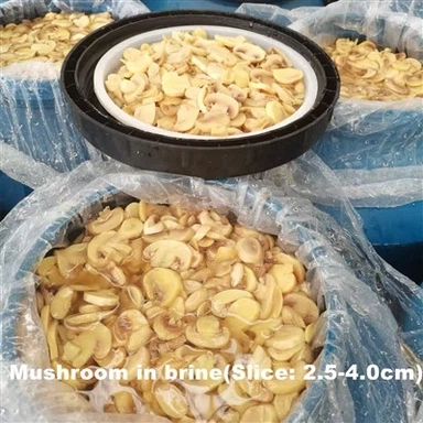 Hele svampe i tromler skåret champignon i tønder